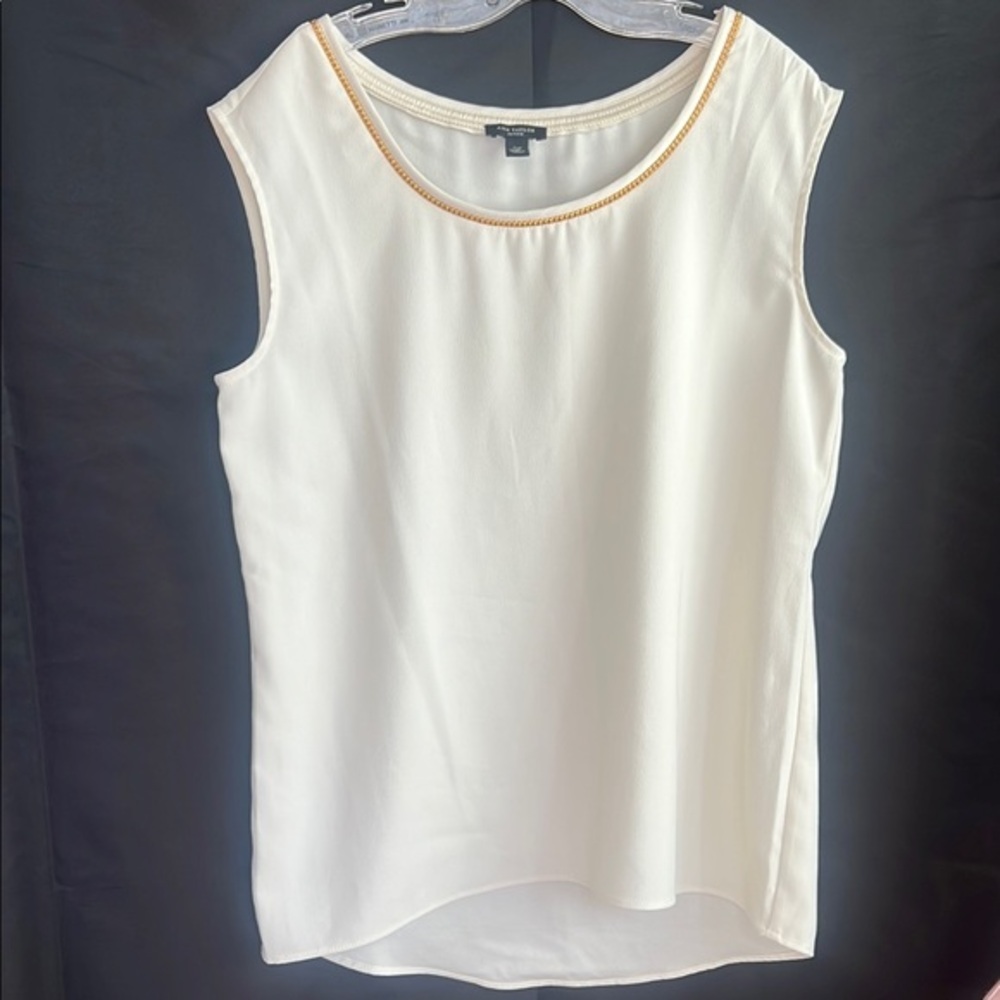 Ann Taylor White and Gold Blouse Sleeveless Top